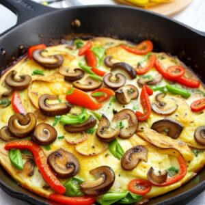 Veggie omelet with mushrooms, bell peppers, and chees